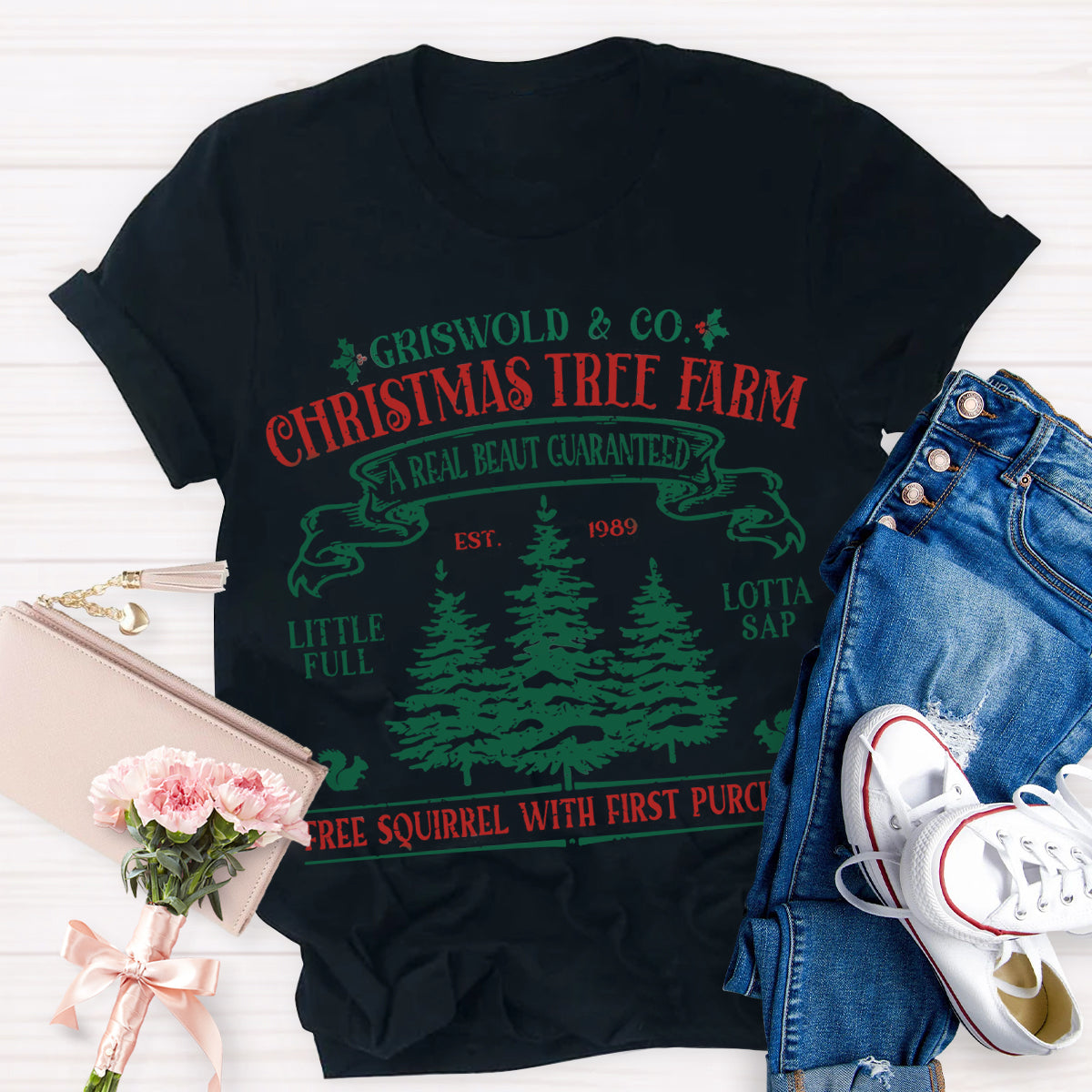 Christmas Tree Farm A Real Beauty Guaranteed Squirrel  T-Shirt