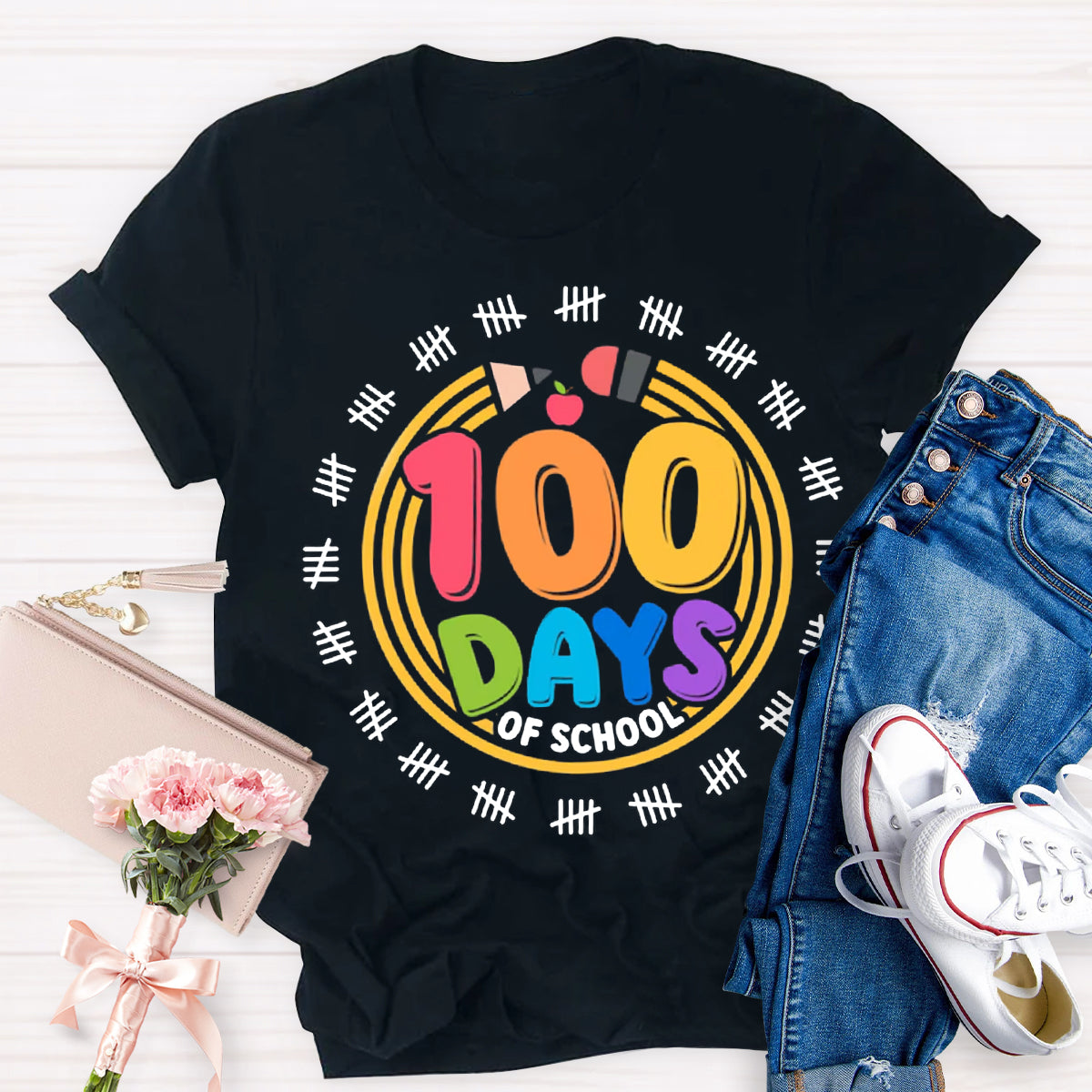 100 Days Of School Pencil Circle T-Shirt