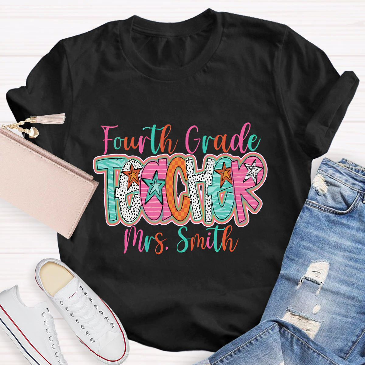 Personalized Grade And Name Fourth Grade Teacher T-Shirt