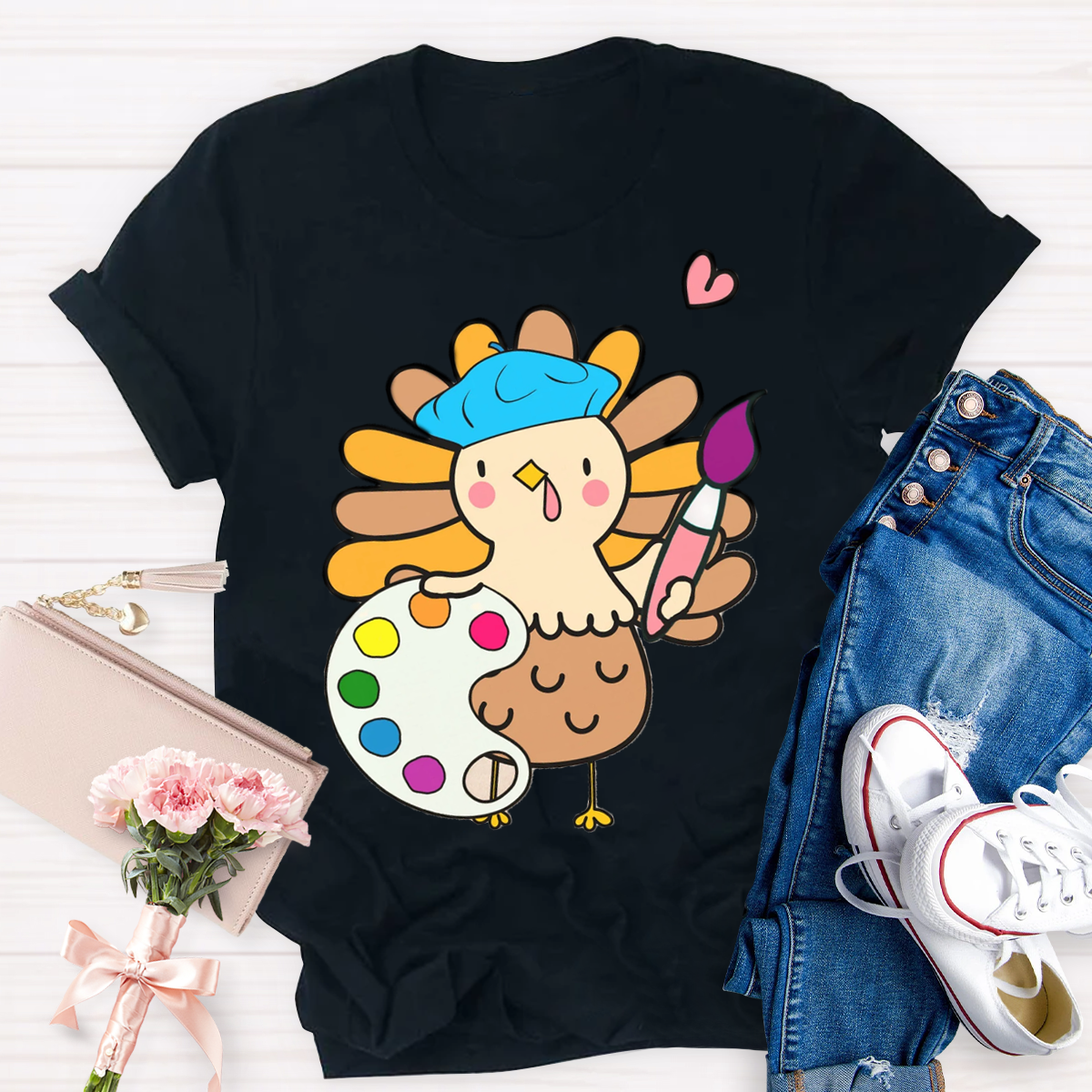 Art Teacher Thanksgiving Turkey Artist T-Shirt