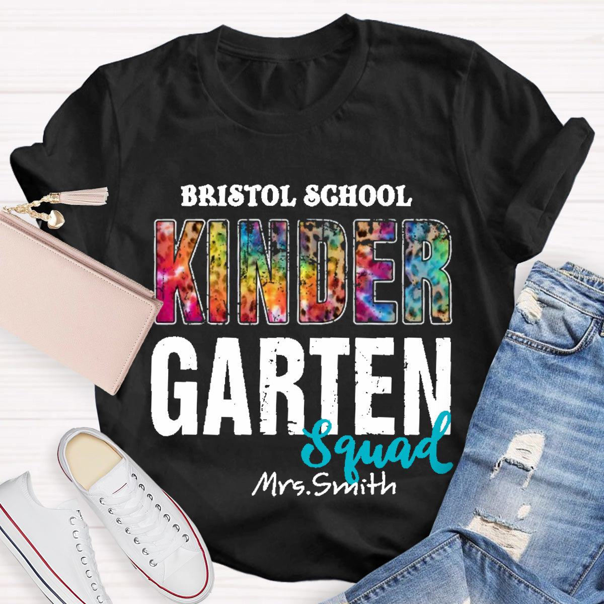 Personalized School Name Teacher Name And Grade Squad Colorful Leopard T-Shirt