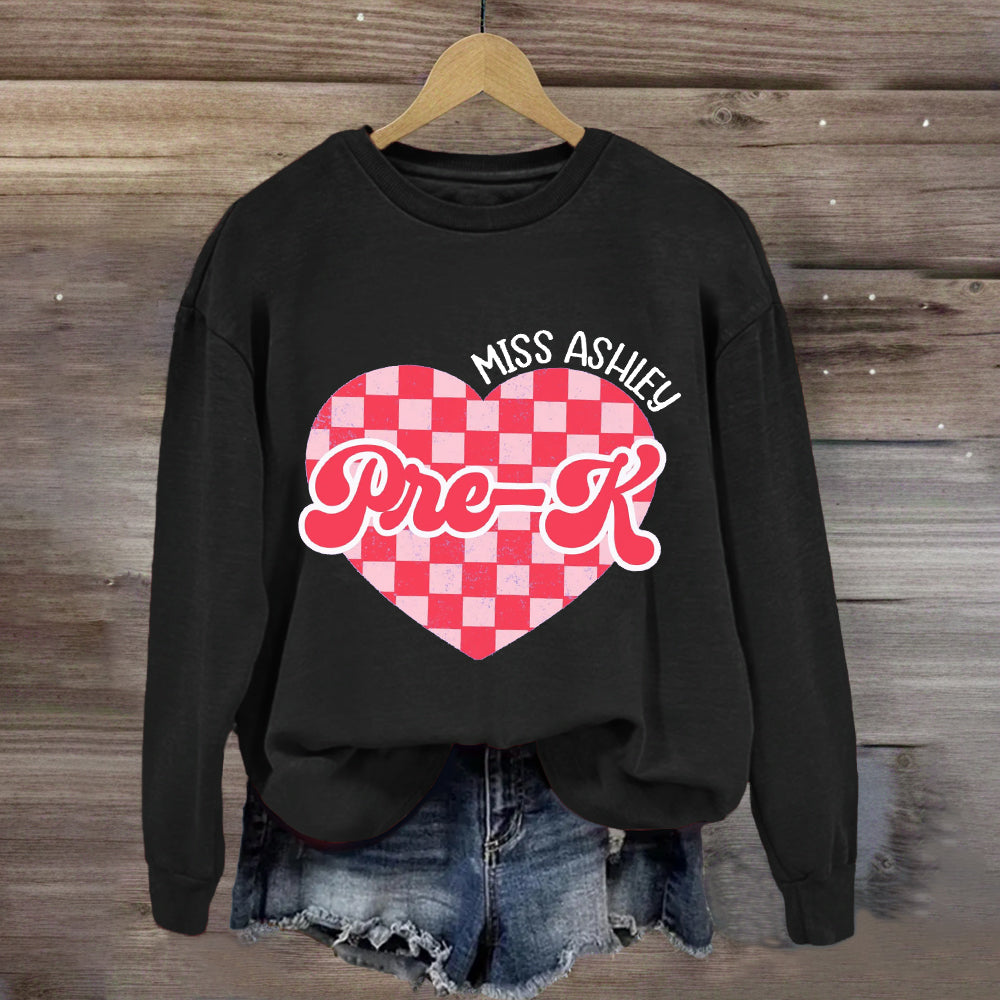 Personalized Name And Grade Pink Heart  Sweatshirt