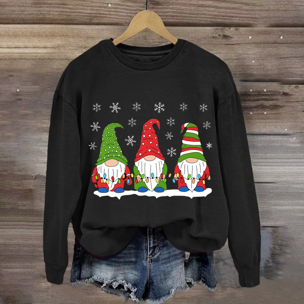 Three Gnomes with tree lights Mounted Print Teacher Sweatshirt