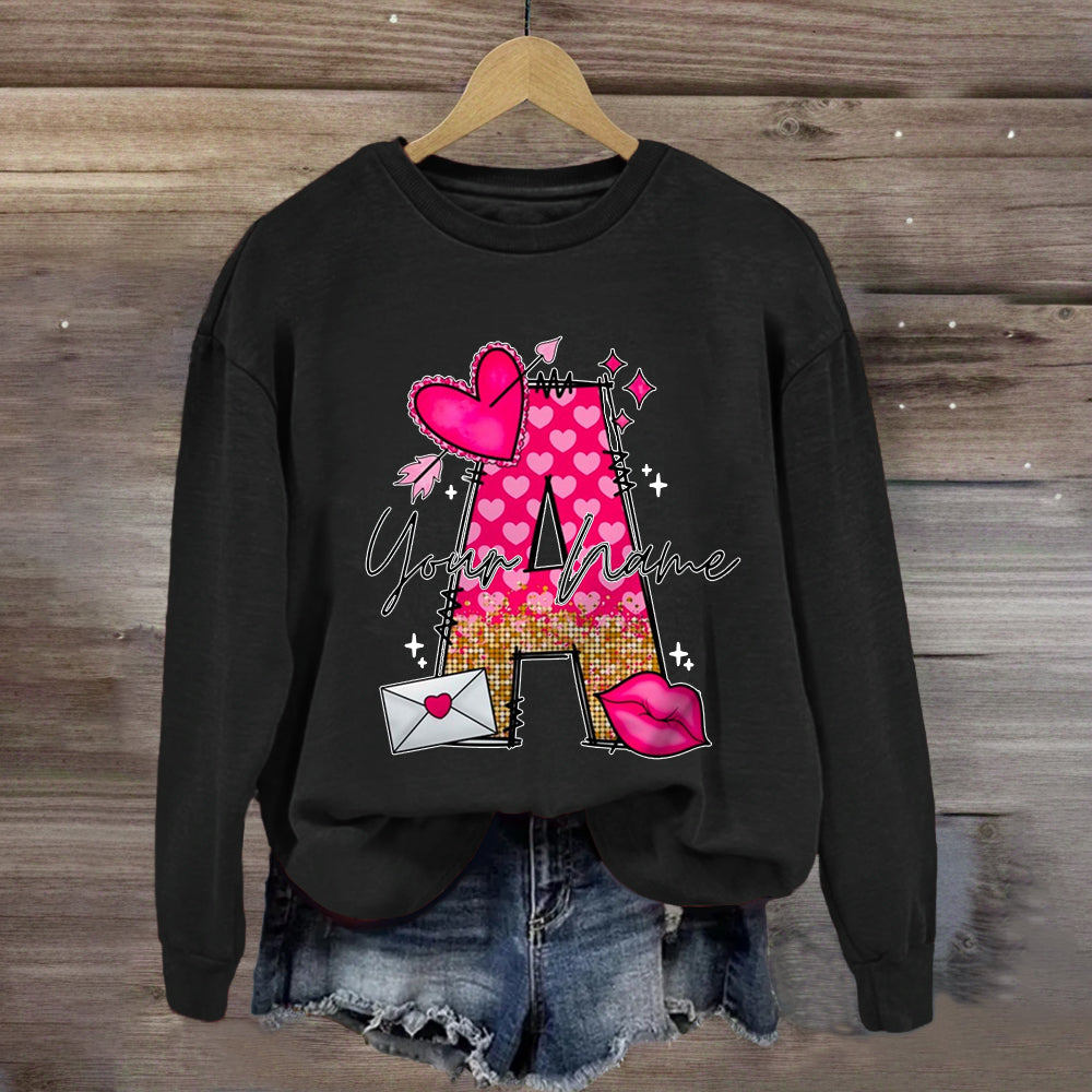 Personalized Name Pink Heart Letter Sweatshirt