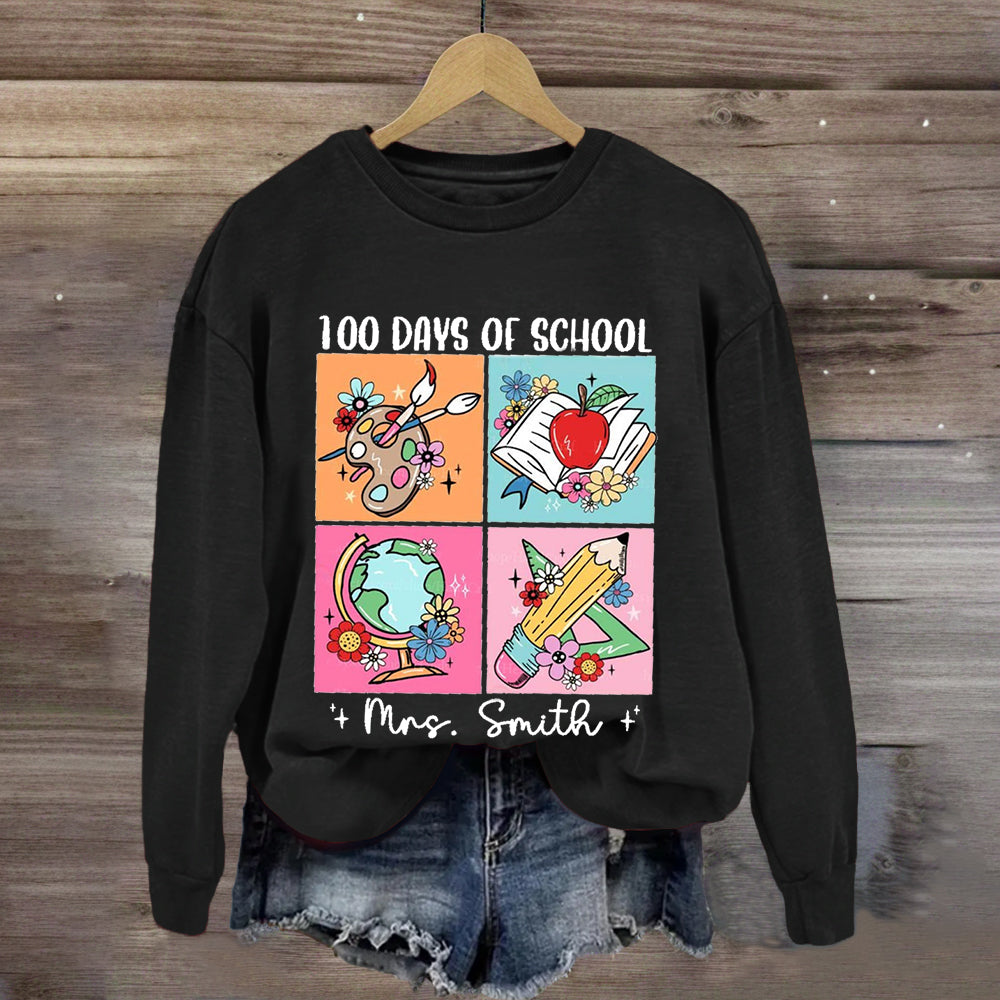 Personalized Name 100 Days Of School Pencil Apple Sweatshirt