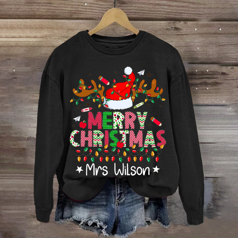 Bundle Christmas Teacher Reindeers Custom Name Sweatshirt