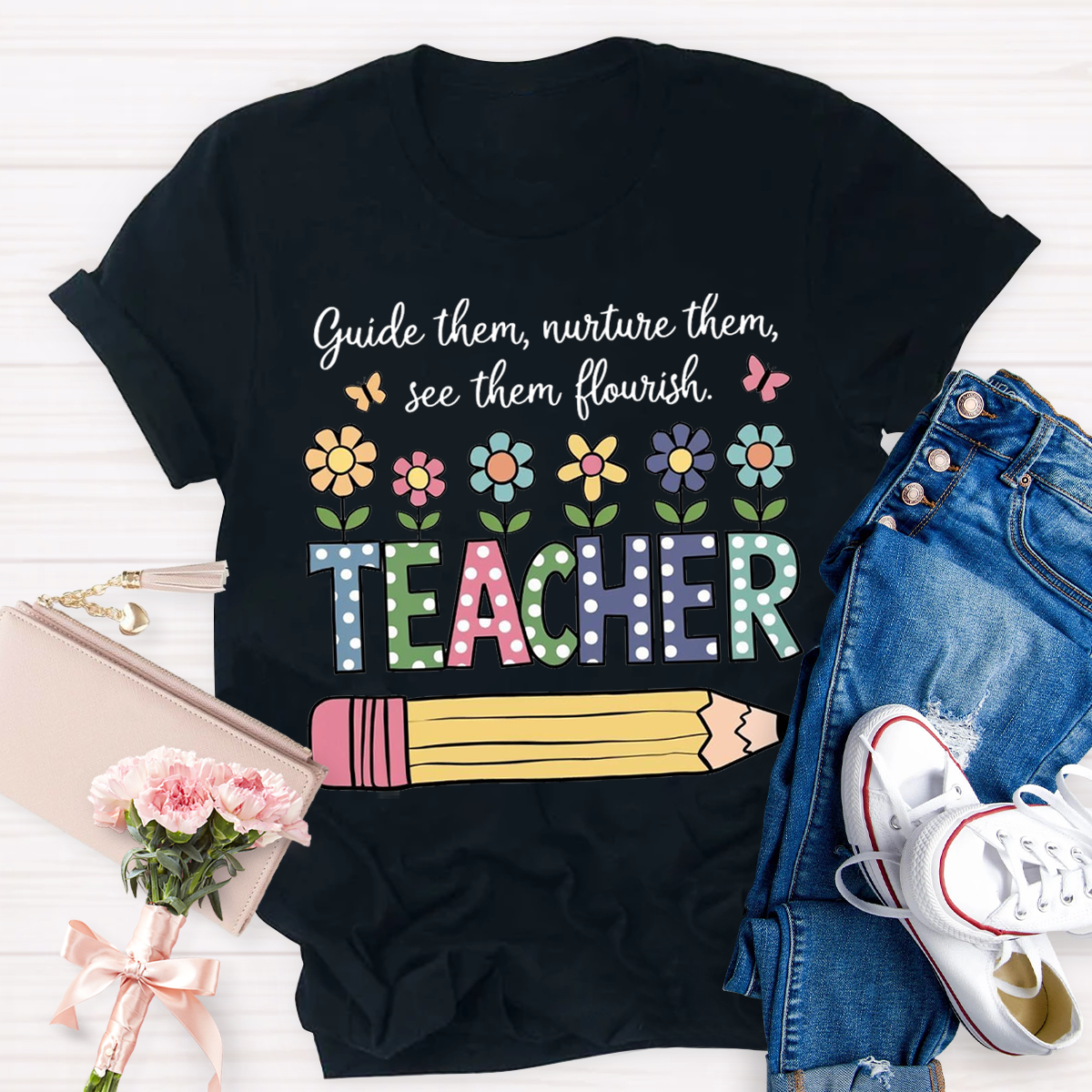 Flower Design Teacher T-Shirt