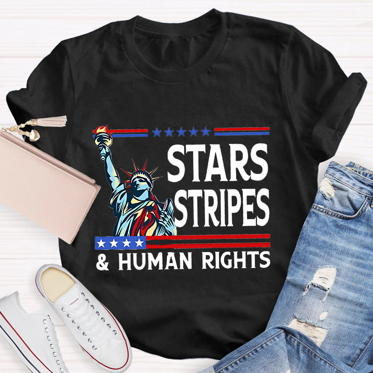 Stars Stripes And Human Rights Teacher T-Shirt