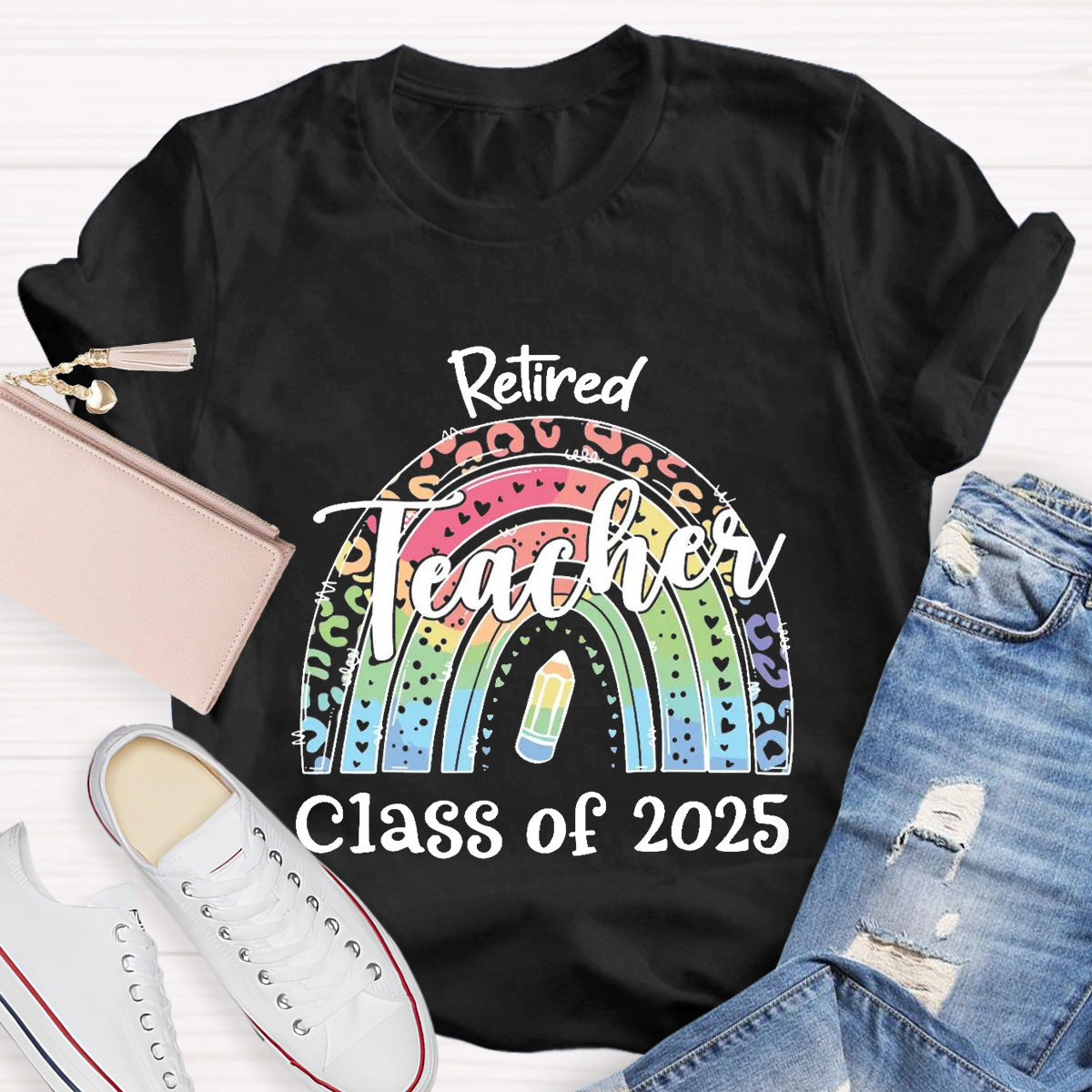 Personalize Year Retired Rainbow Teacher T-Shirt