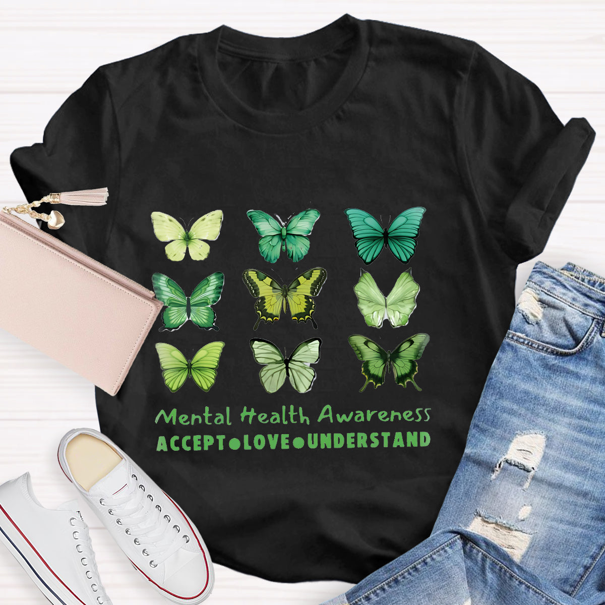 Accept Love Understand Butterfly Mental Health Awareness T-Shirt