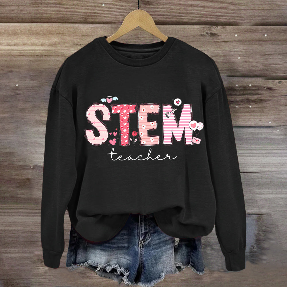 STEM Teacher Pink Heart Printed Sweatshirt