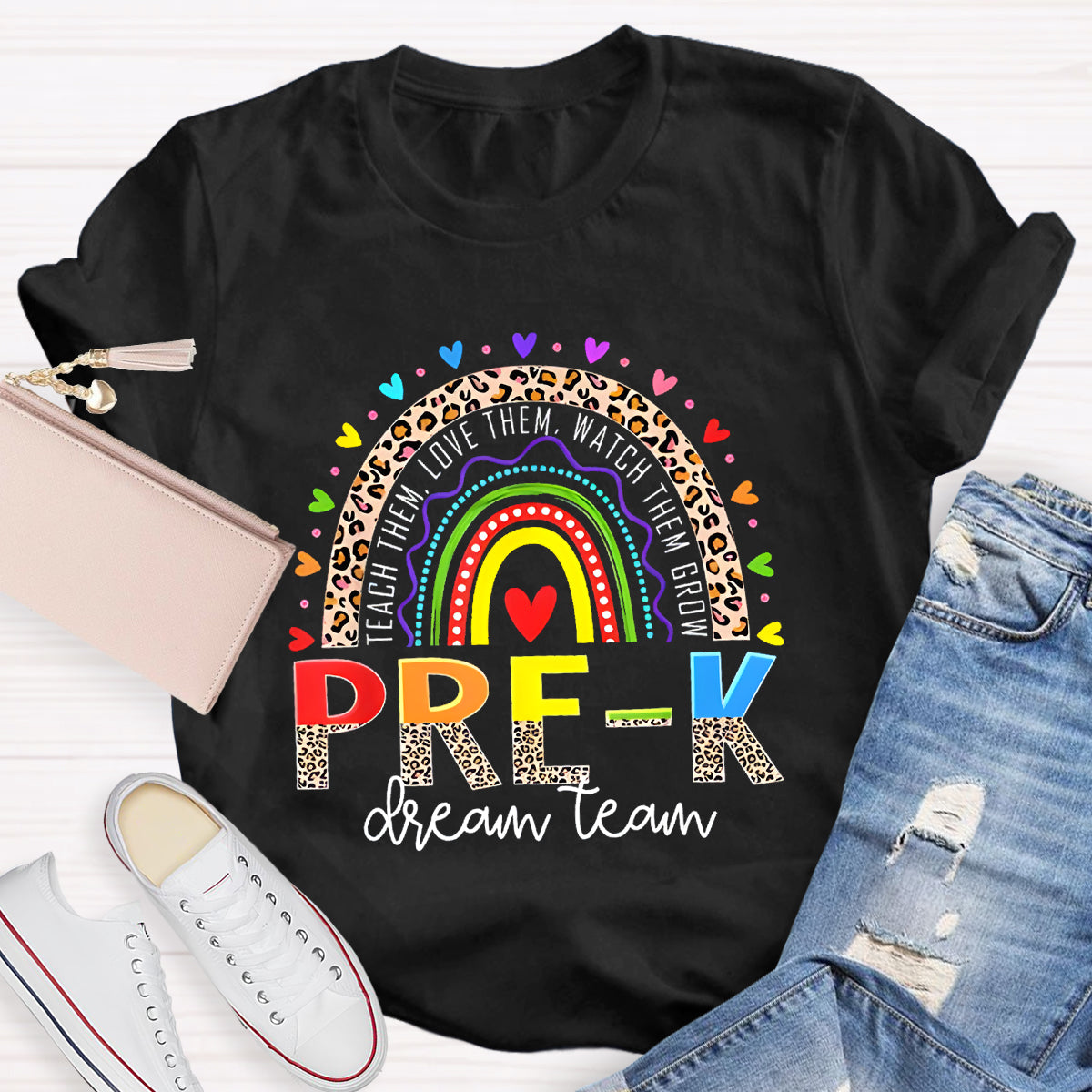 Personalized Grade Dream Team Colorful Heart T-Shirt