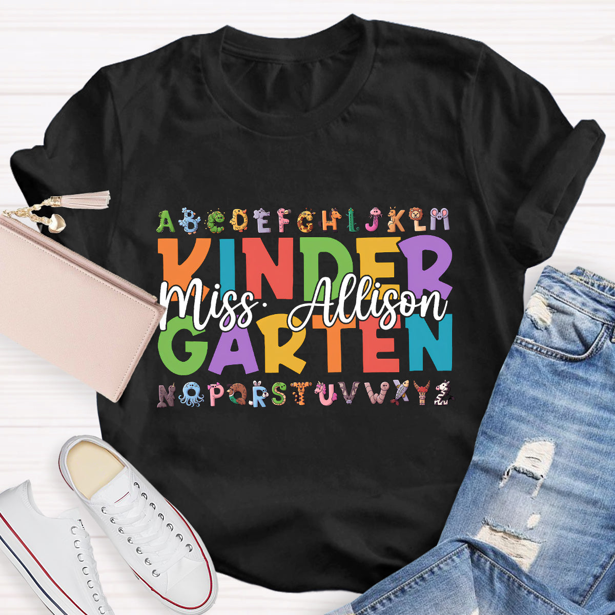 Personalized Teacher Name And Grade 26 Animal English letters T-Shirt