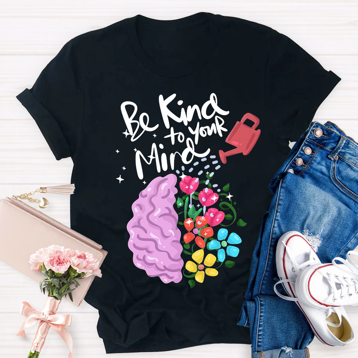 Be Kind To Your Mind Pink Brain T-Shirt