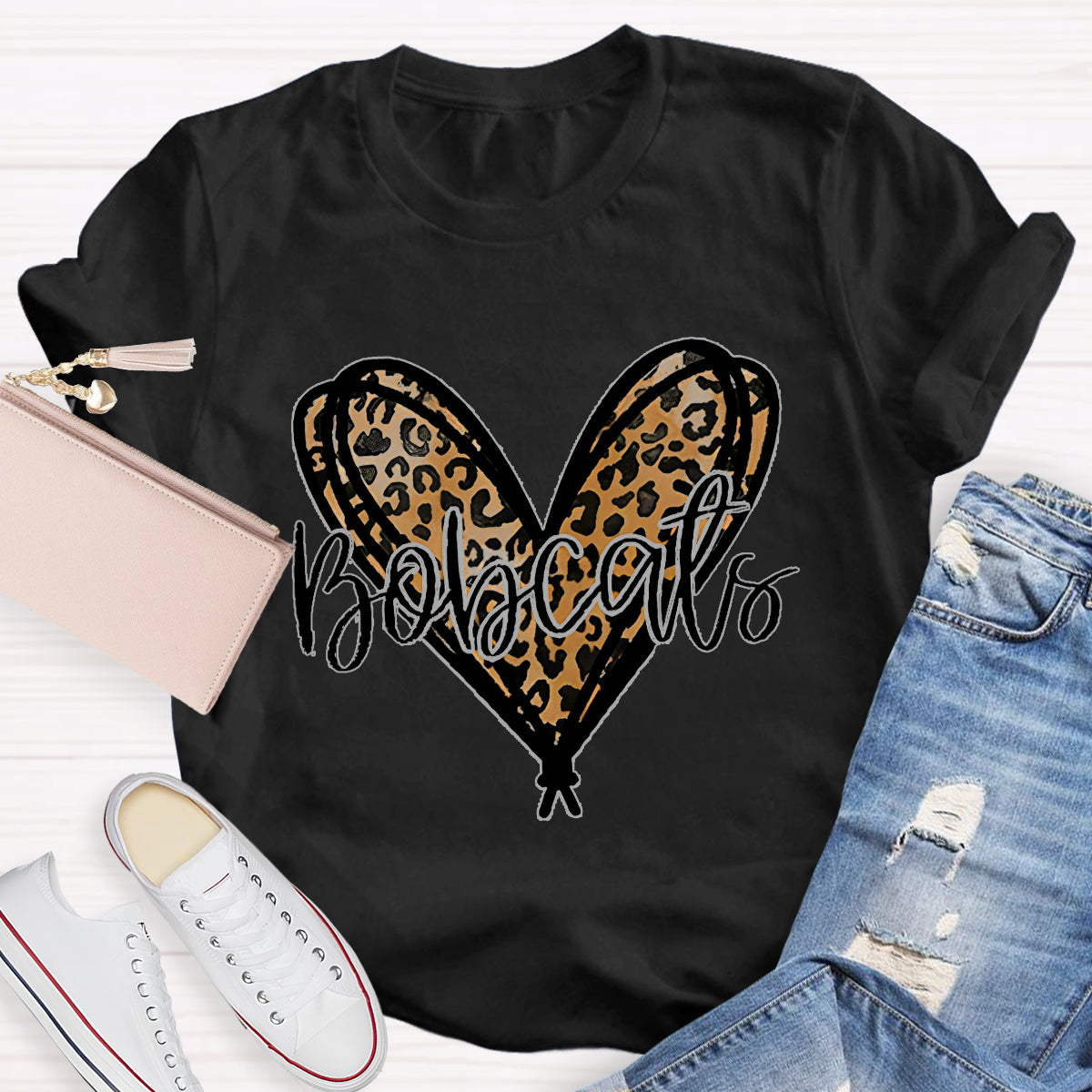 Personalized Mascot Bobcats Heart Teacher T-Shirt