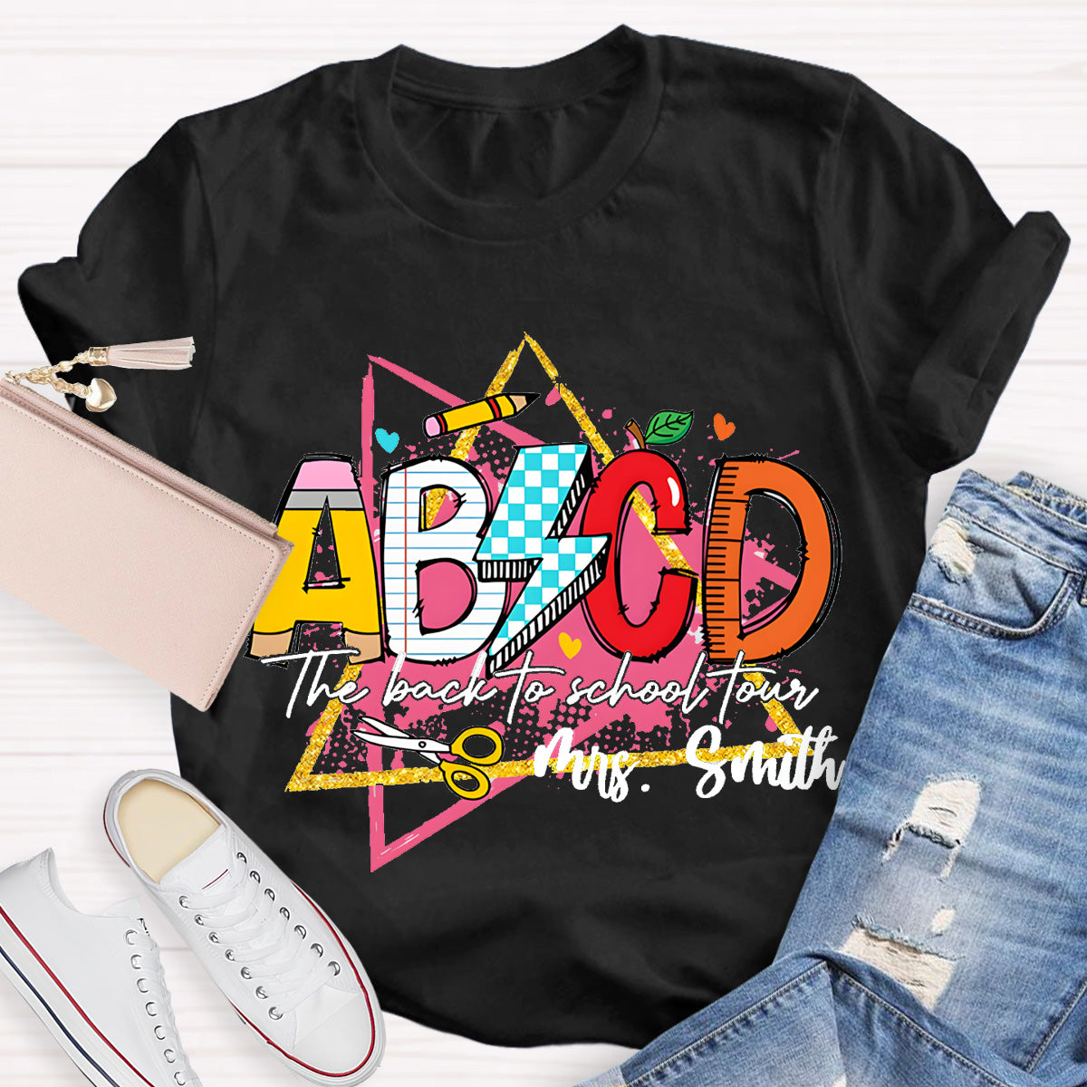 Personalized Name ABCD The Back To School Tour Teacher T-Shirt