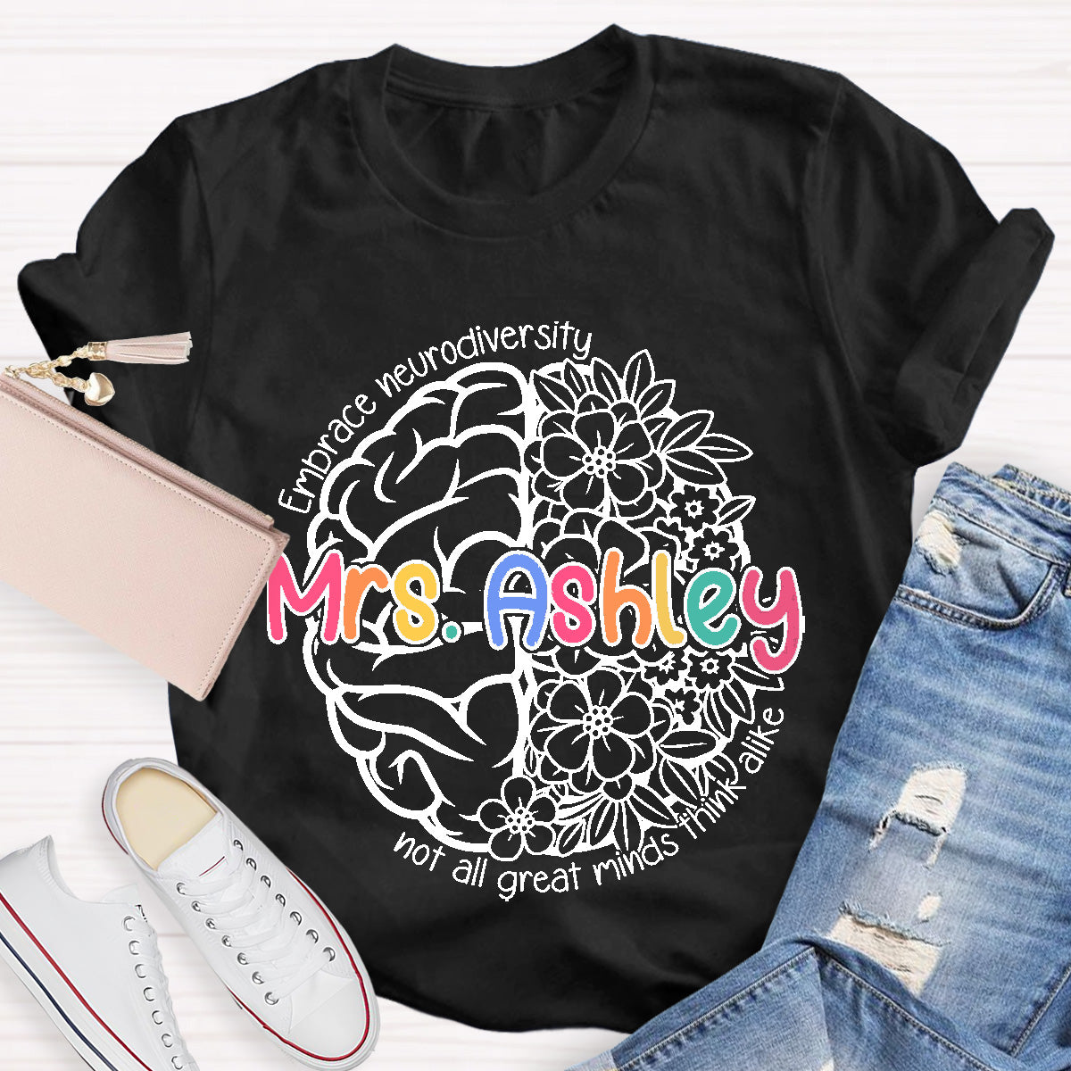 Personalized Name Not All Great Minds Think Alike Teacher T-Shirt