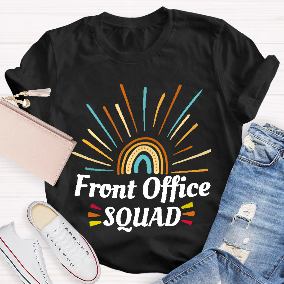 Rainbow Front Office Squad Teacher T-Shirt