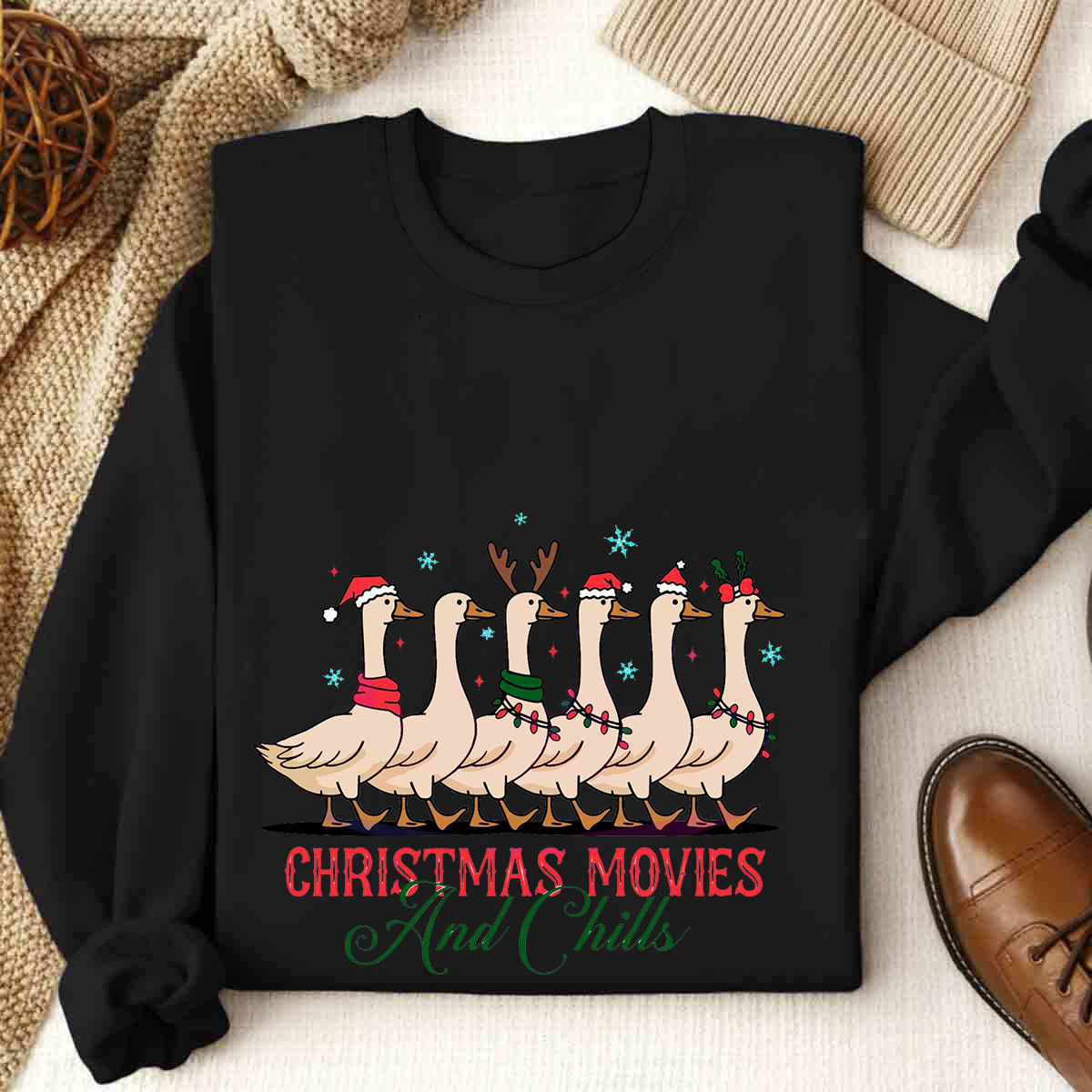 Christmas Movie And Chills Merry Duckmas Christmas Light Sweatshirt