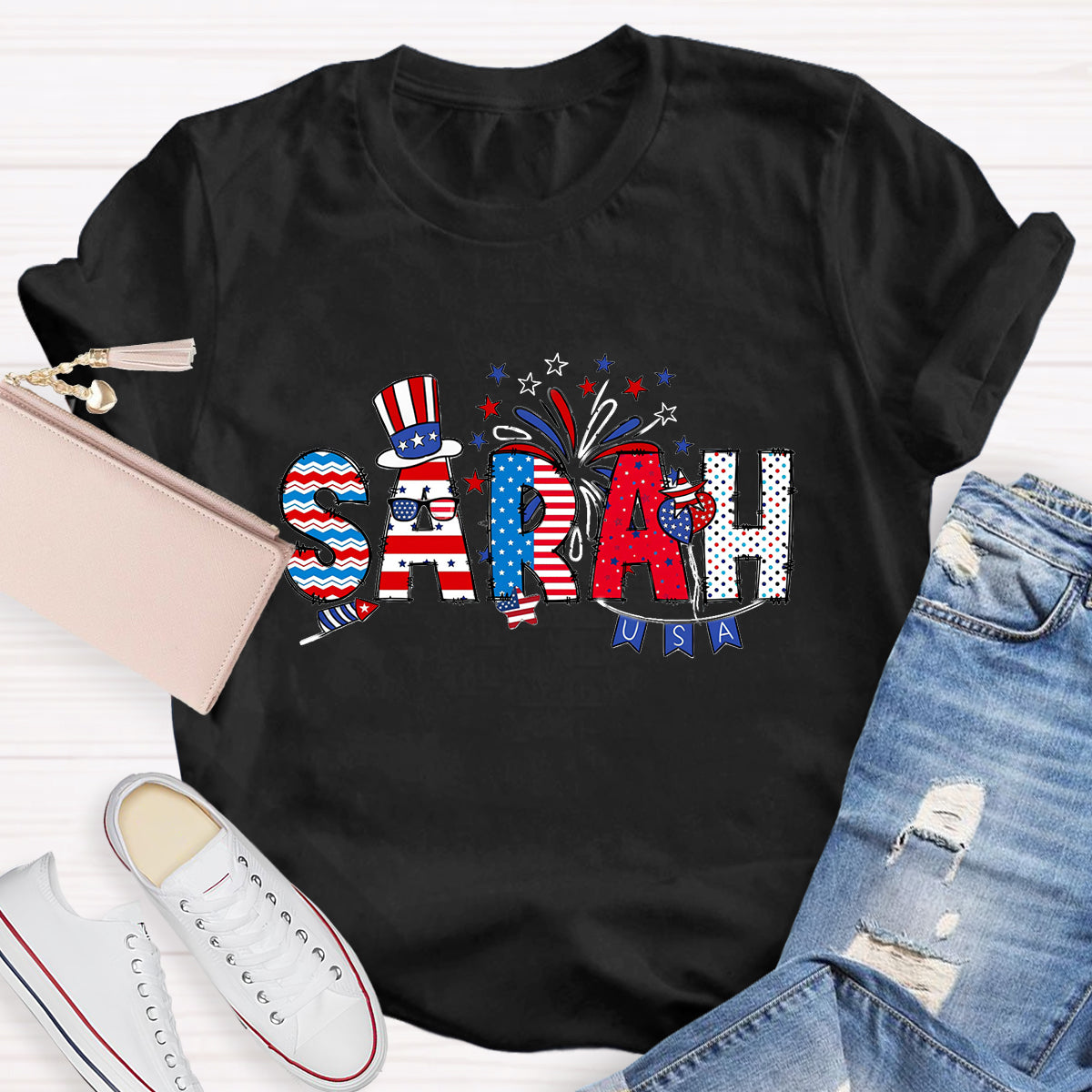 Personalized Independence Day Name Teacher T-Shirt