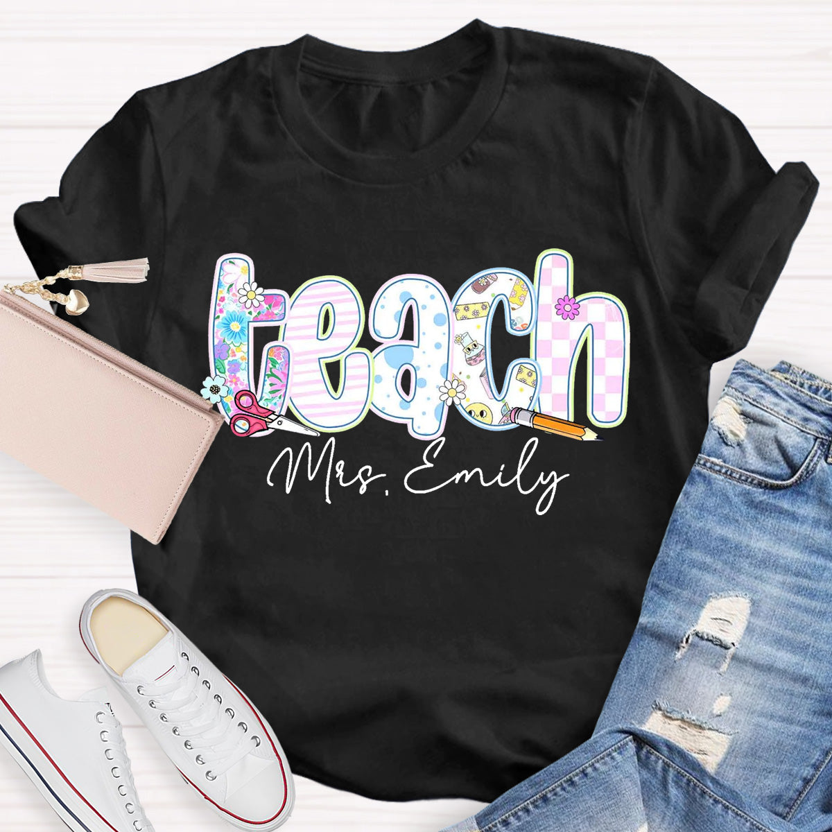 Personalized Name Floral Teacher Training Aid T-Shirt