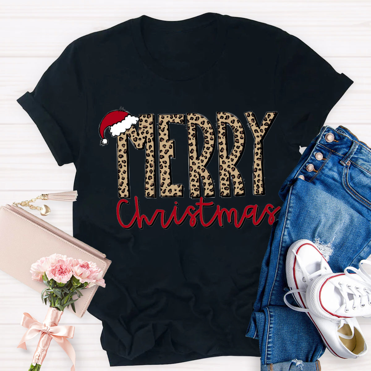 Leopard Merry Christma Teacher T-Shirt