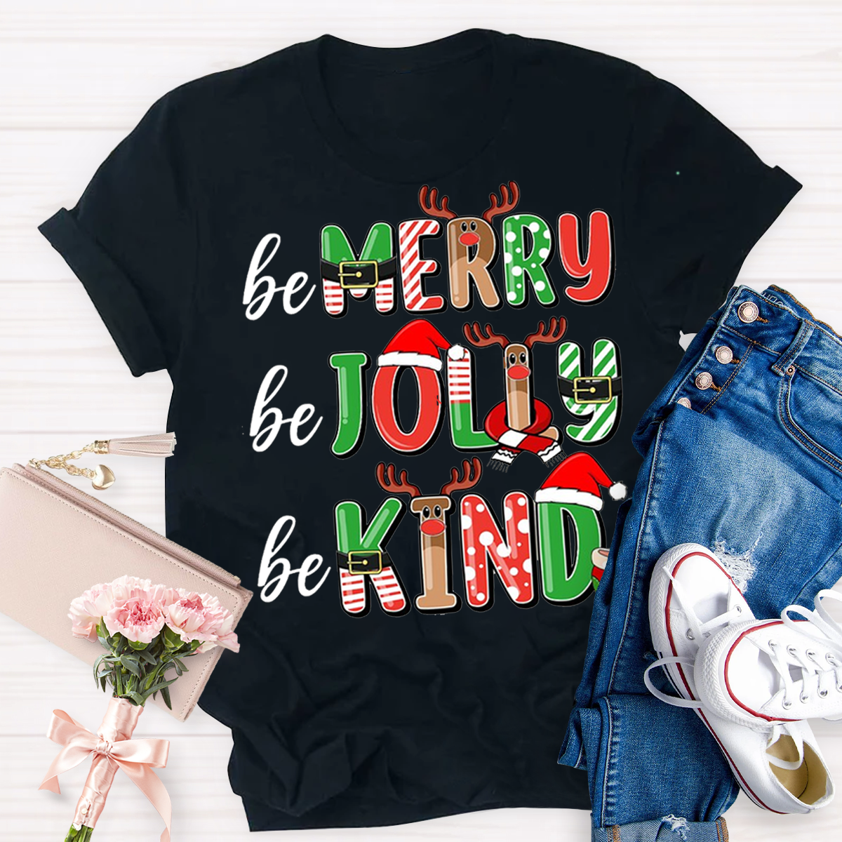 Be Merry Be Jolly Be Kind Teacher Christmas T-Shirt