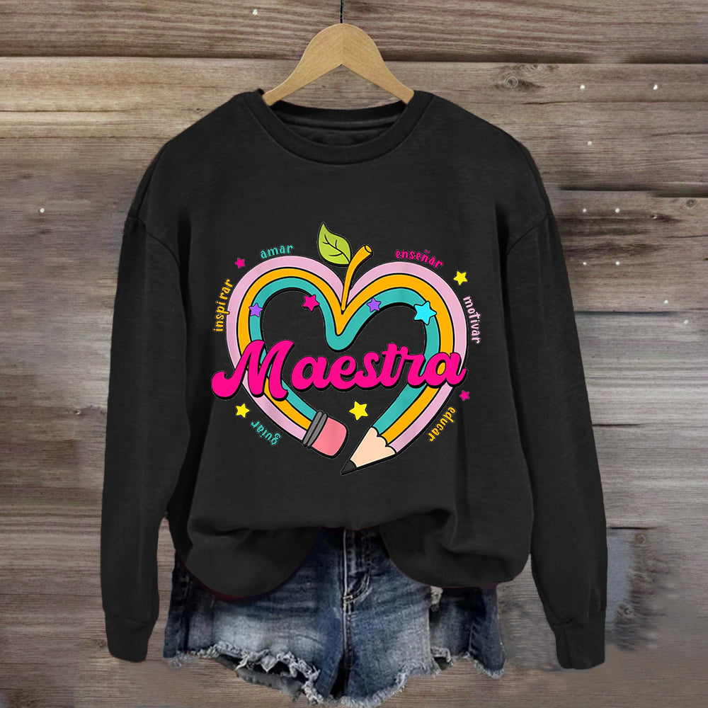 Maestra Pencil Apple Spanish Teacher Sweatshirt