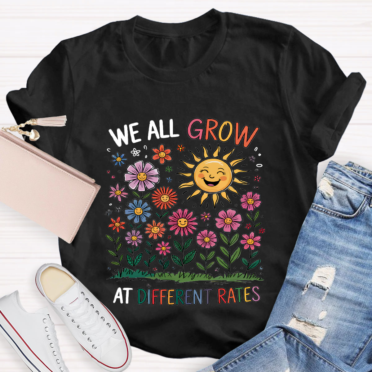 We All Grow At Different Rates Floral Teacher T-Shirt