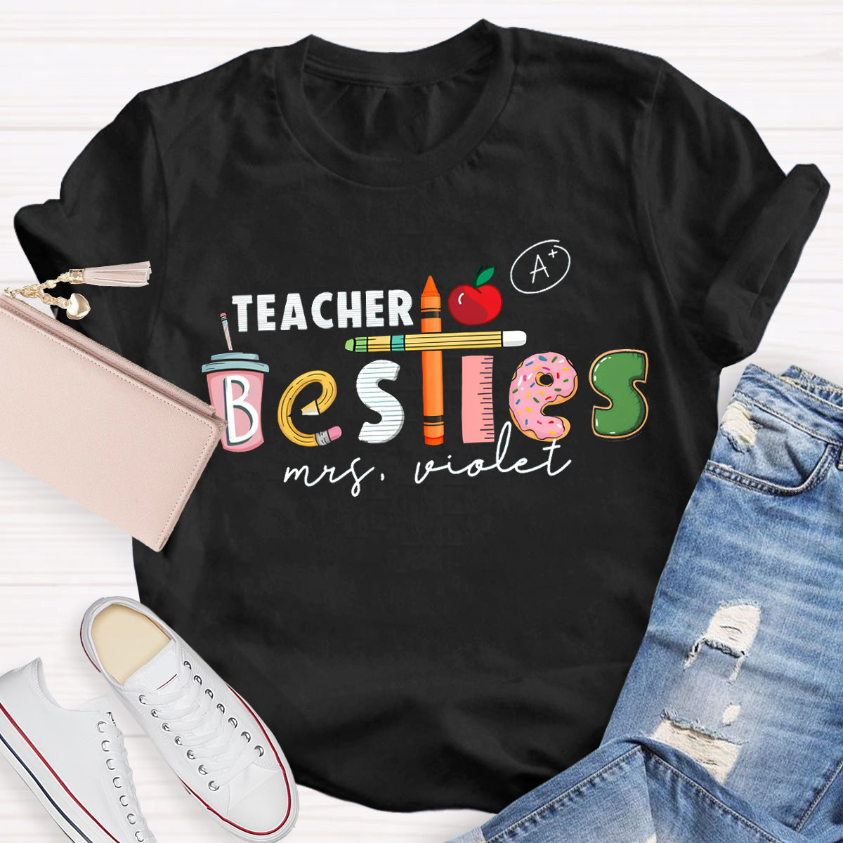 Personalized Name Apple Teacher T-Shirt