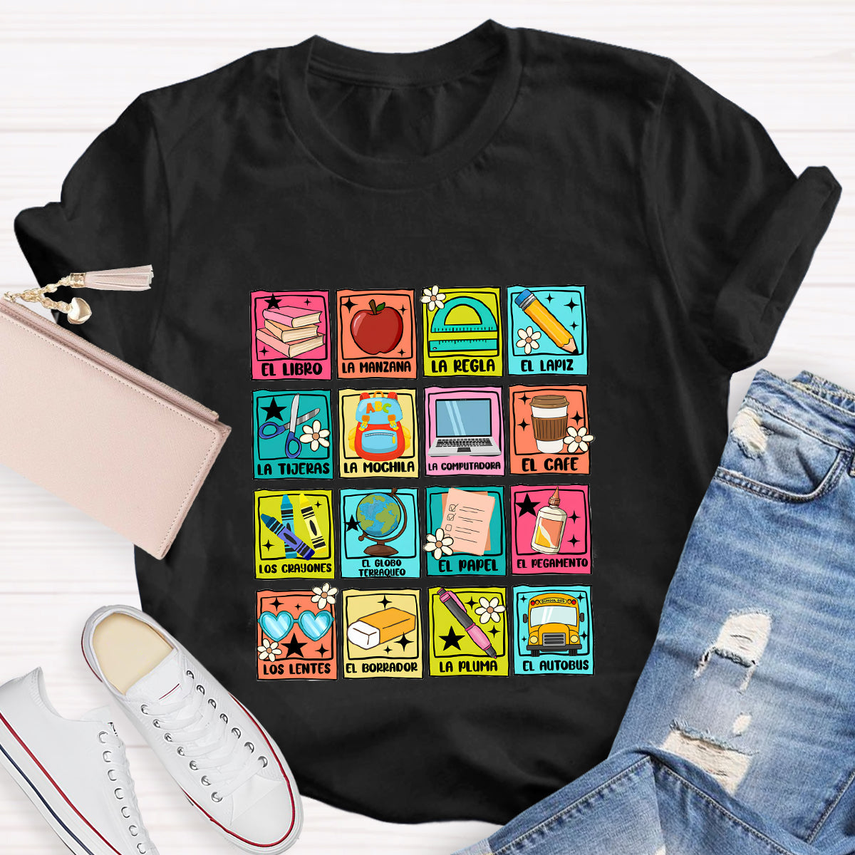 Spanish Picture Correspondence List Vintage Spanish Teacher T-Shirt