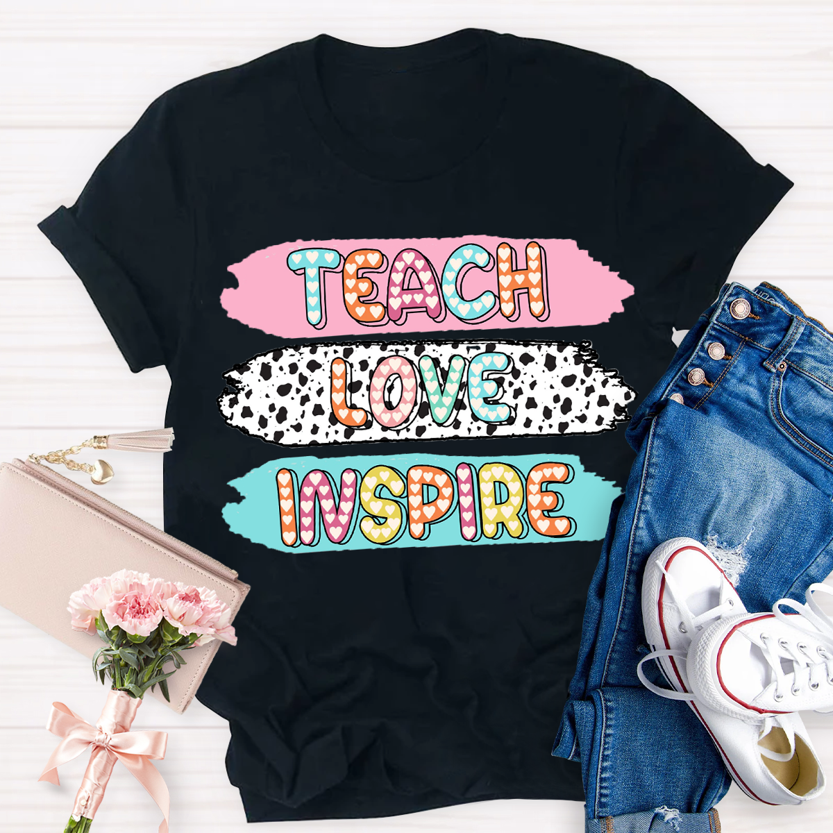 Teach Love Inspire Dot Light Teacher T-Shirt