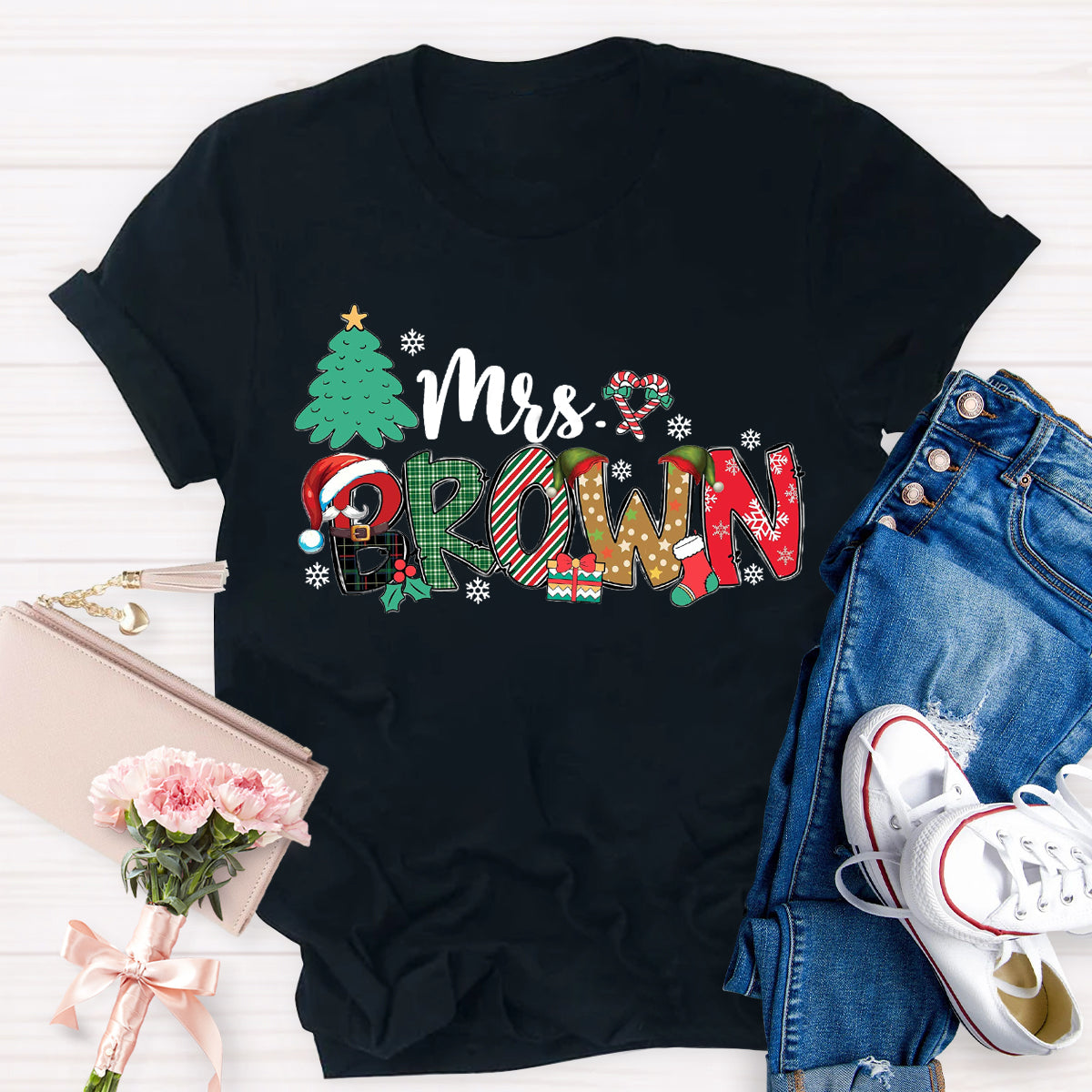 Personalized Name Christmas Tree Teacher T-Shirt