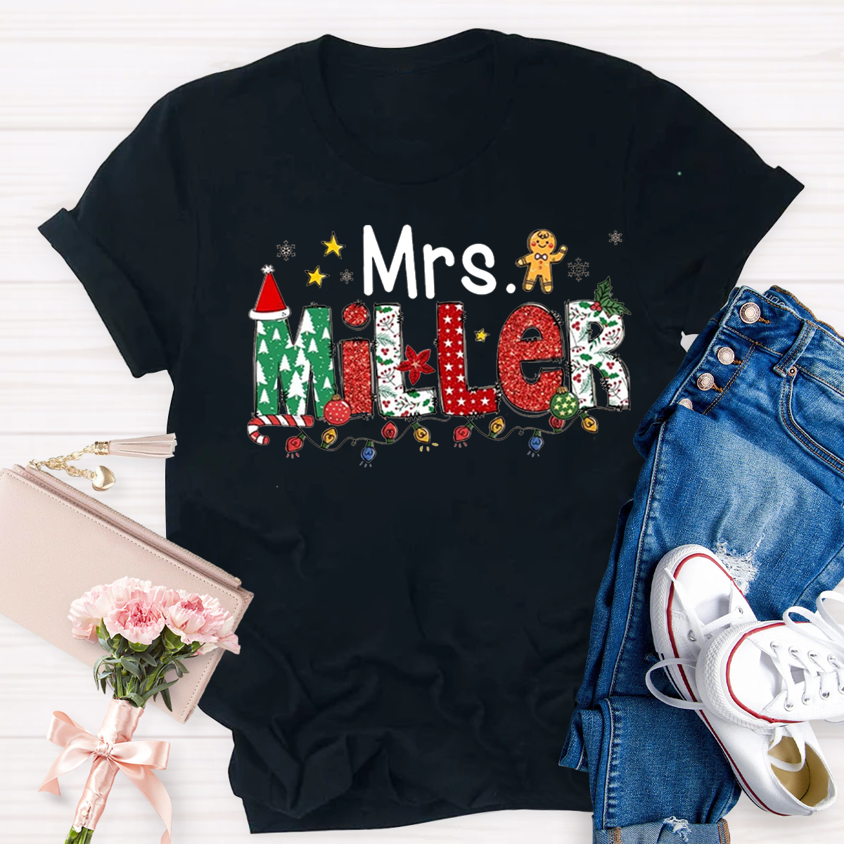 Personalized Name Christmas Teacher T-Shirt