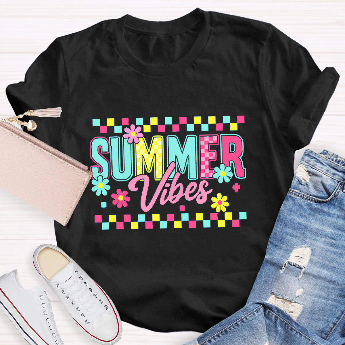 Floral Summer Vibes Teacher T-Shirt