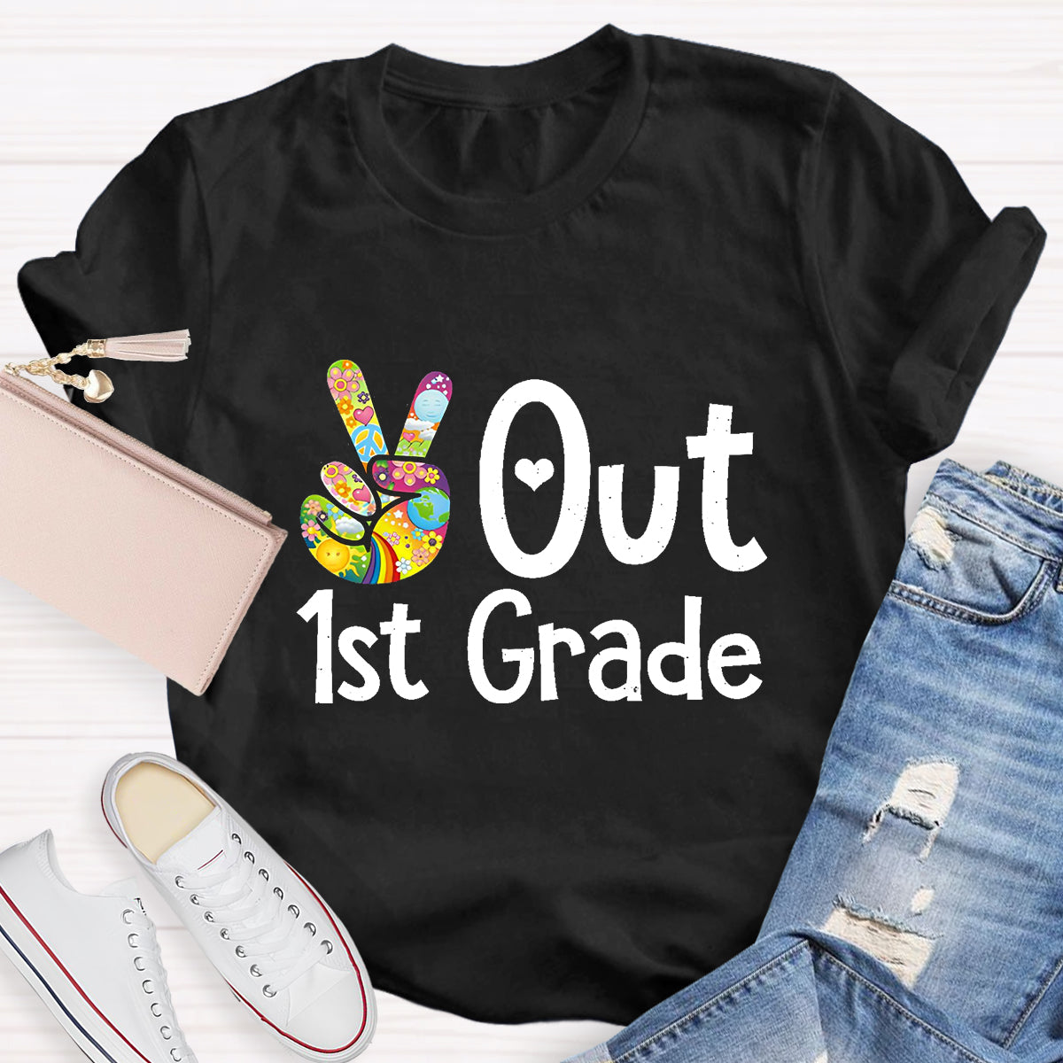 Personalized Grade Out 1st Grade Hand Signal Teacher T-Shirt