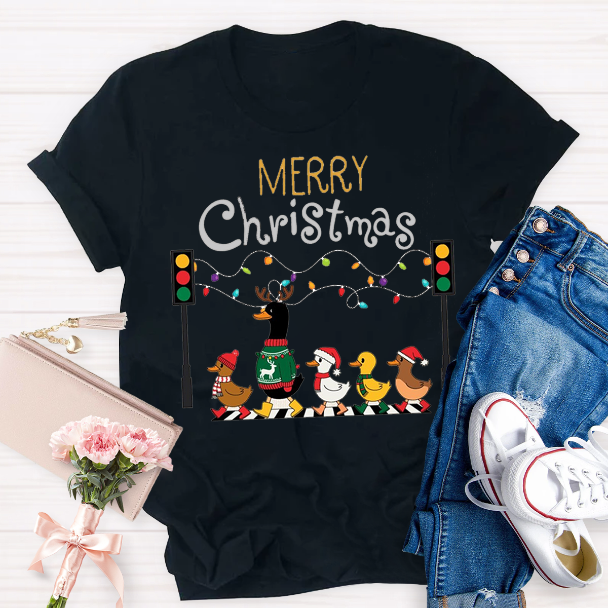 Merry Christmas Funny Duck Teacher T-Shirt