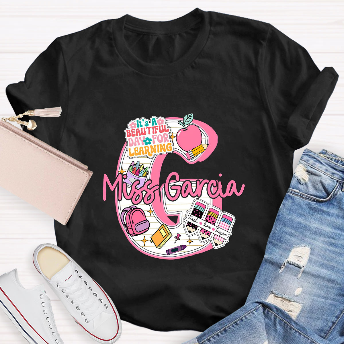 Personalized Name It's A Beautiful Day For Learning Teacher T-Shirt
