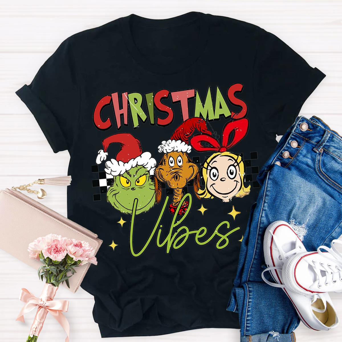 Christmas Vibes Cute Teacher T-Shirt