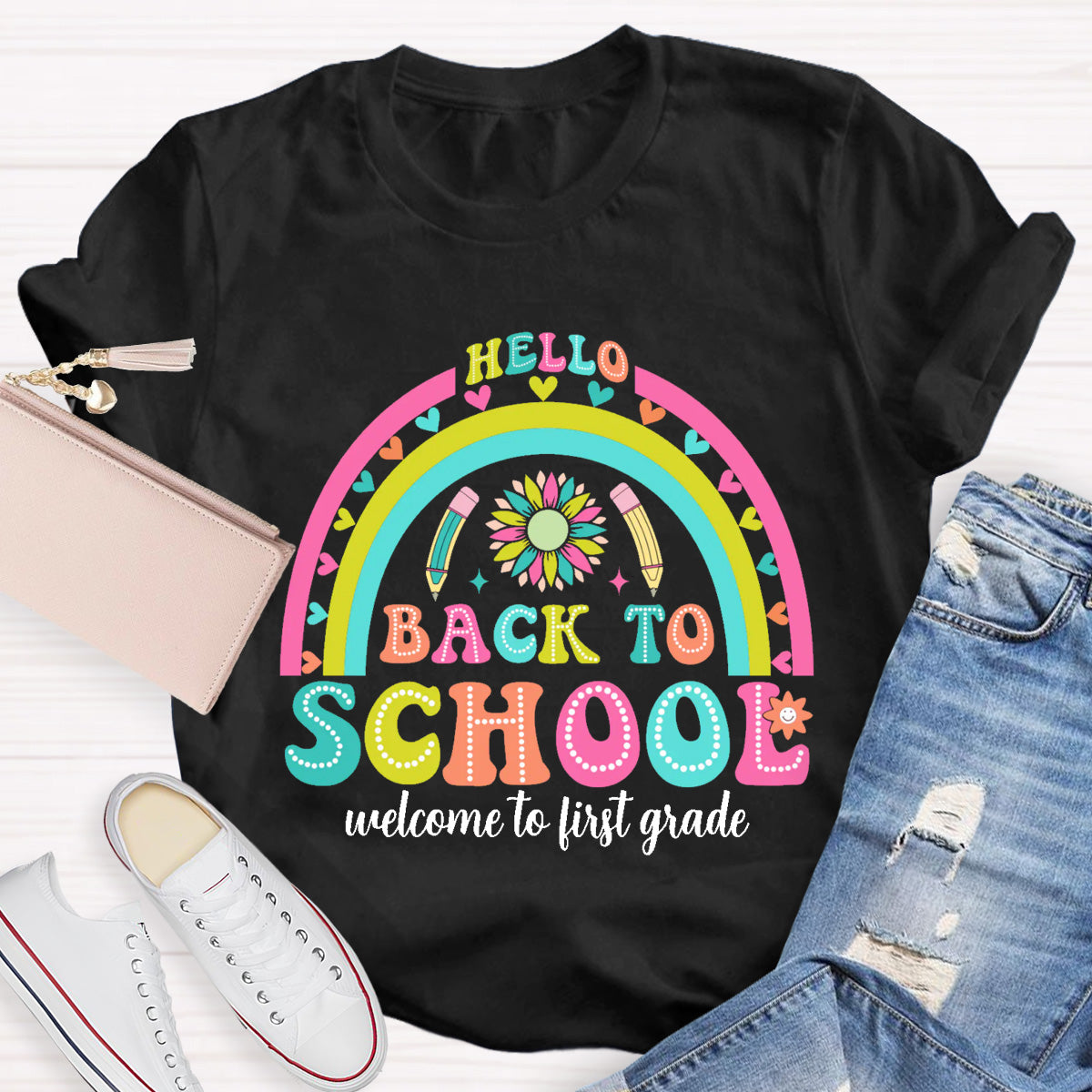Personalized Grade Hello First Grade Back to school Teacher T-Shirt