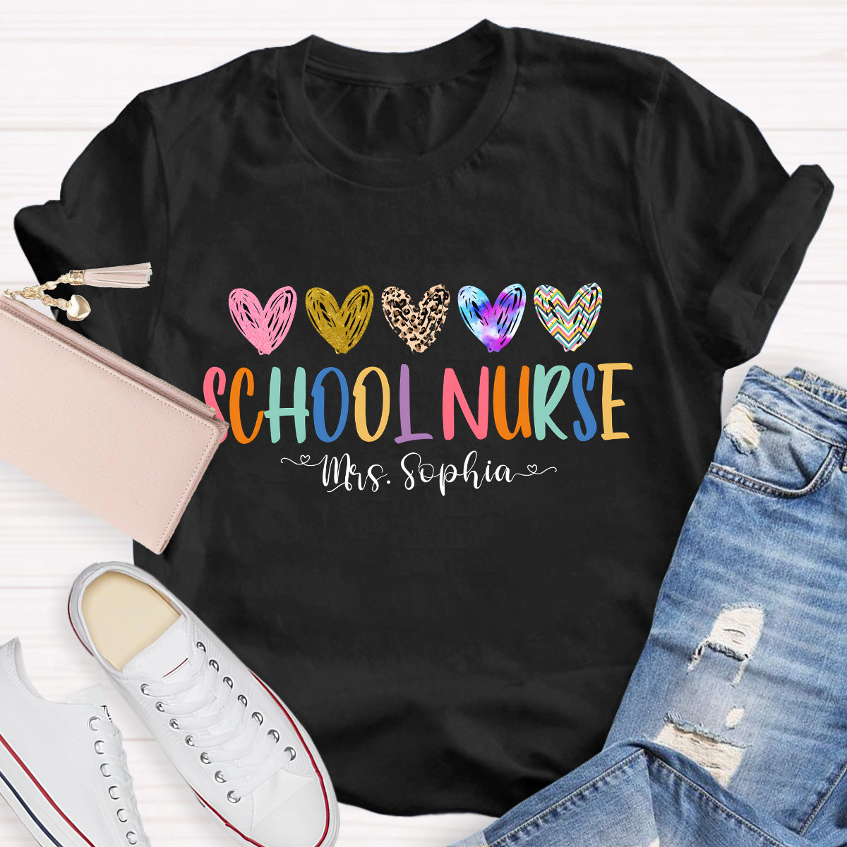 Personalized Name School Nurse  Teacher T-Shirt