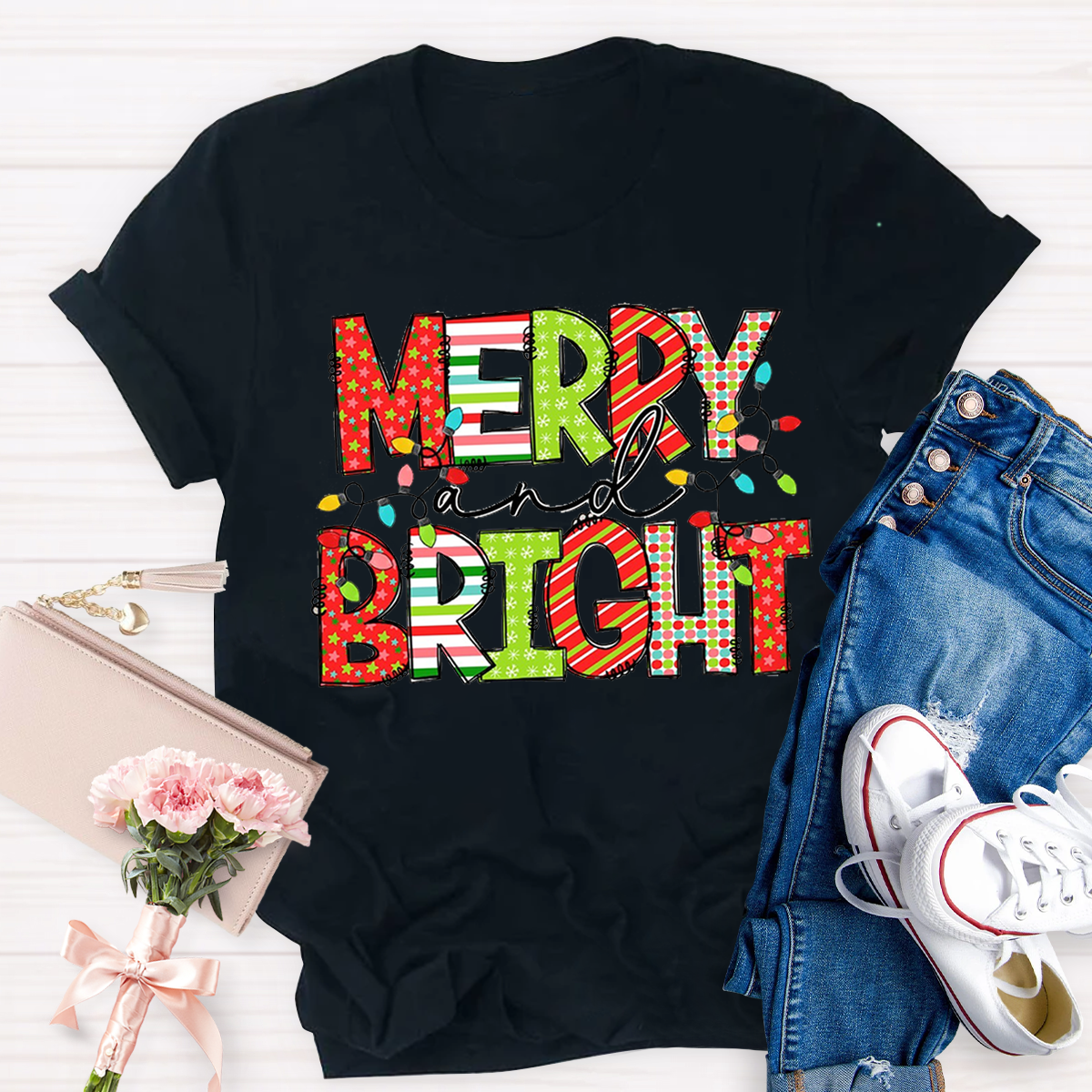 Merry And Bright Christmas Teacher T-Shirt