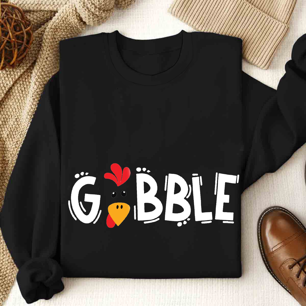 Funny Cute Turkey Face Gobble Sweatshirt