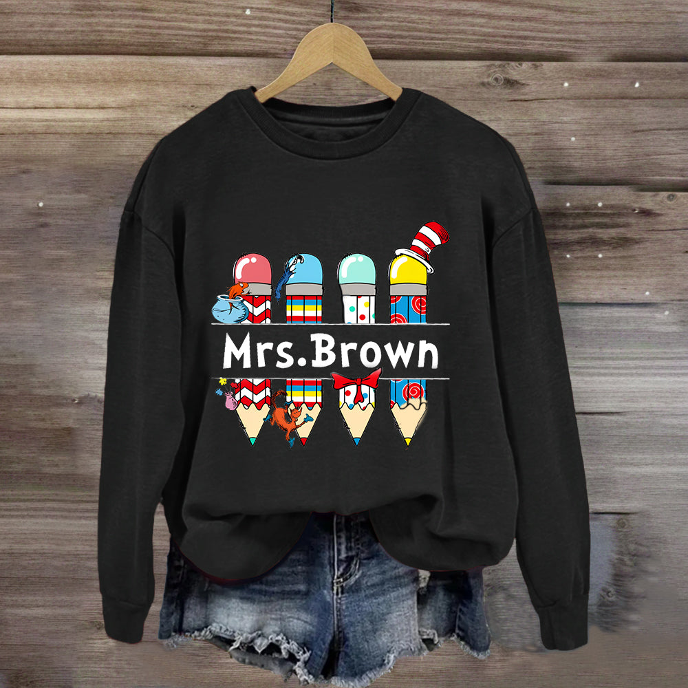 Personalized Name Reading Children Books Mrs. Brown Sweatshirt