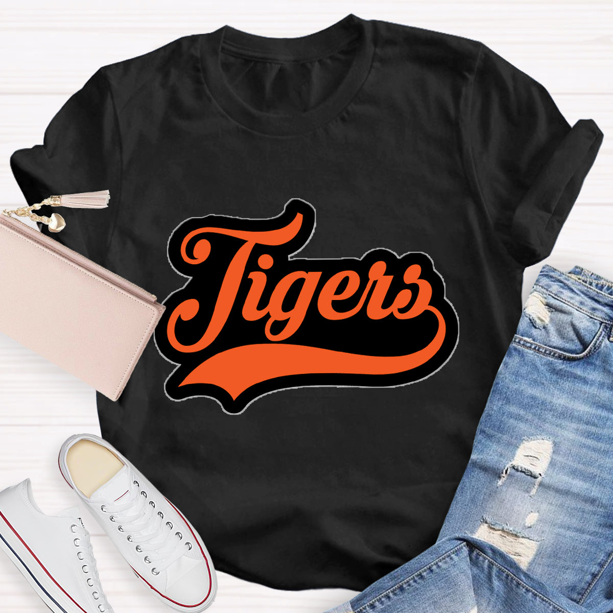 Personalized School Mascot Tigers Orange Letters Teacher T-Shirt