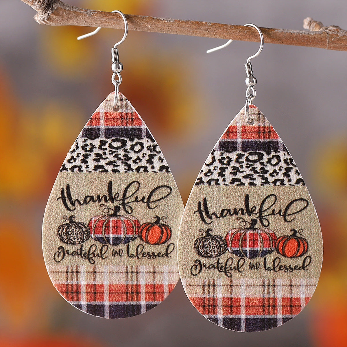 Leopard Check Polka Dot Pumpkin Teardrop Pendant