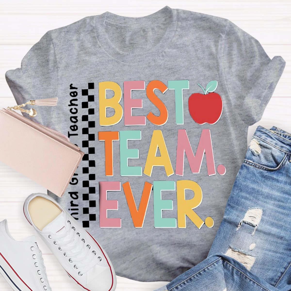 Personalized Team Name Or Job Title Apple Print Teacher Shirt