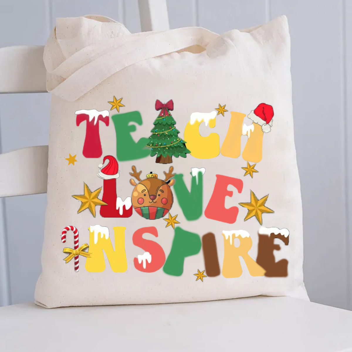 Christmas Teach Love Inspire Canvas Tote Bag