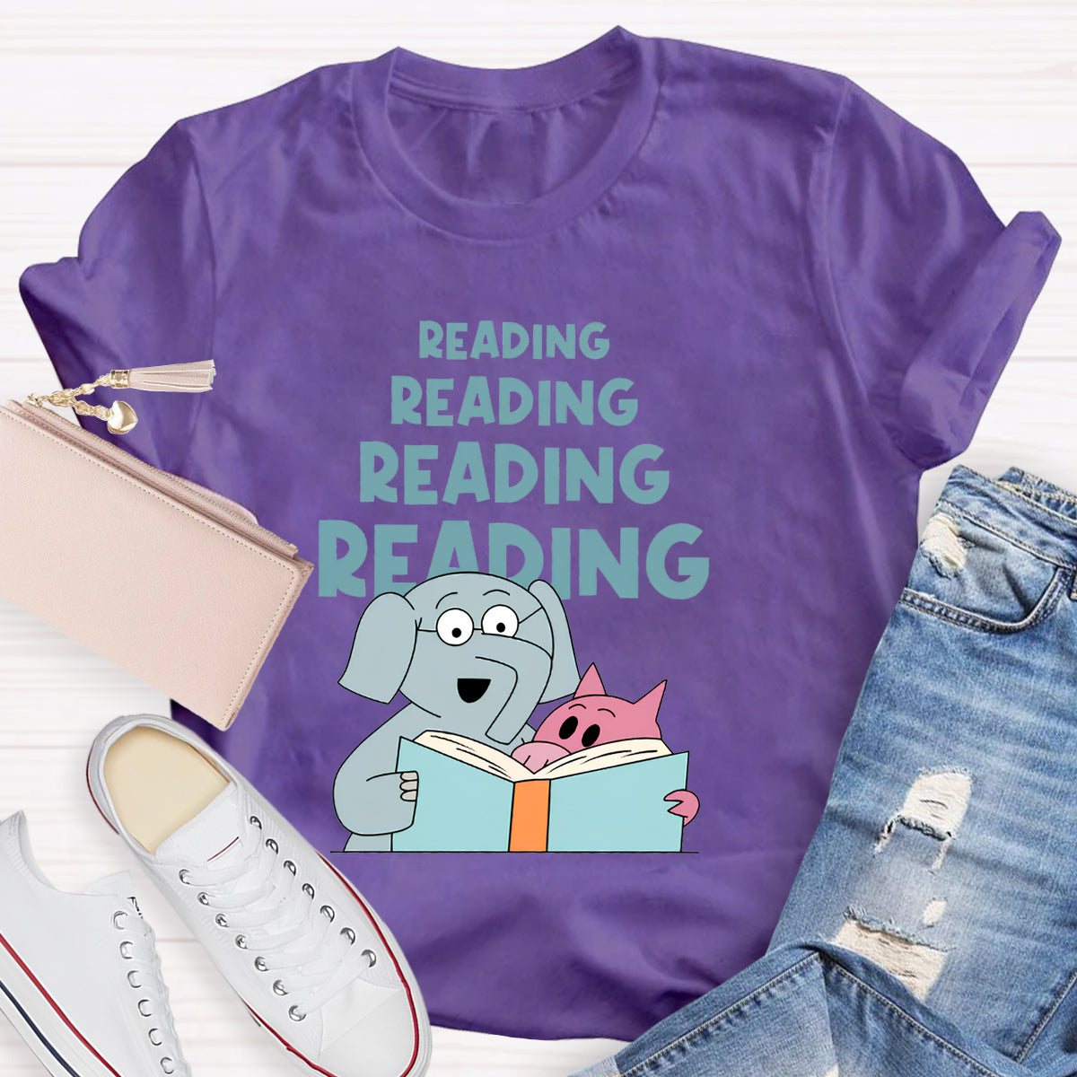 Reading Reading Reading Elephant Teacher T-Shirt