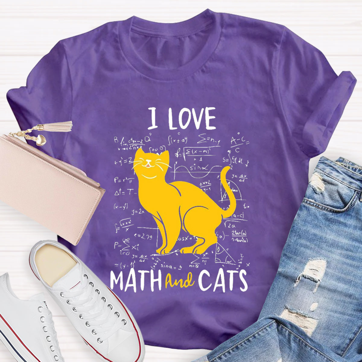 I Love Math And Cats Teacher T-Shirt